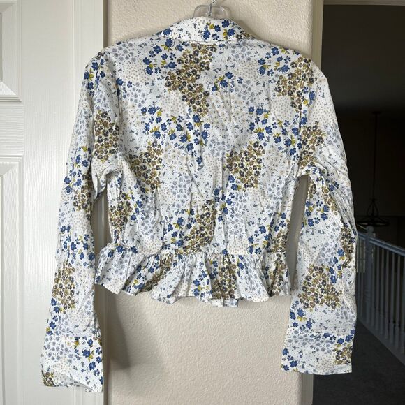 NWT Women's Floral Print Long Sleeve Ruched Button-Up Reese Bulstein Xs #497 - Picture 4 of 12